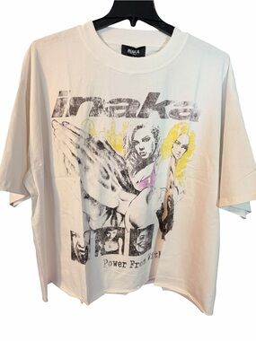 Inaka Power White Graphic Short Sleeve Tee with Yellow & Pink Accents